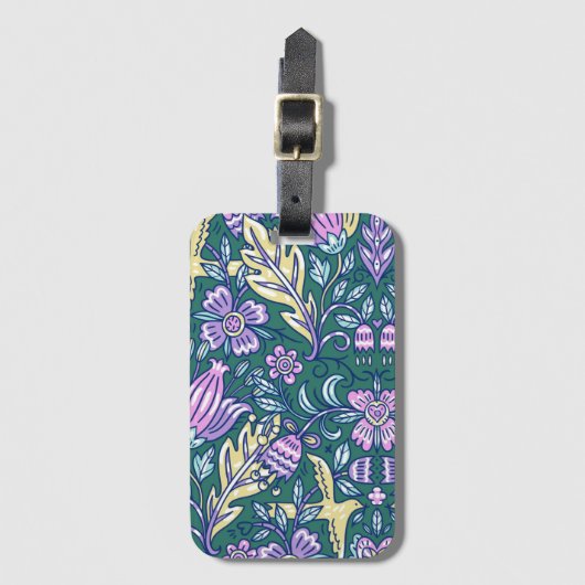 Antique Style Flowers and Birds Pattern ラゲッジタグ (正面縦)