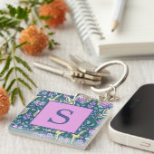 Antique Style Flowers and Birds Pattern Monogram キーホルダー (正面右)