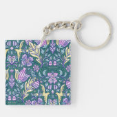 Antique Style Flowers and Birds Pattern Monogram キーホルダー (裏面)