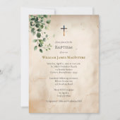 Antique Style Parchment Greenery Baptism 招待状 (正面)