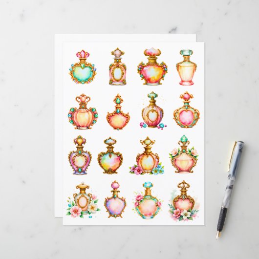 Antique Style Perfume Bottles Scrapbook Paper (正面/裏面インサイチュ)