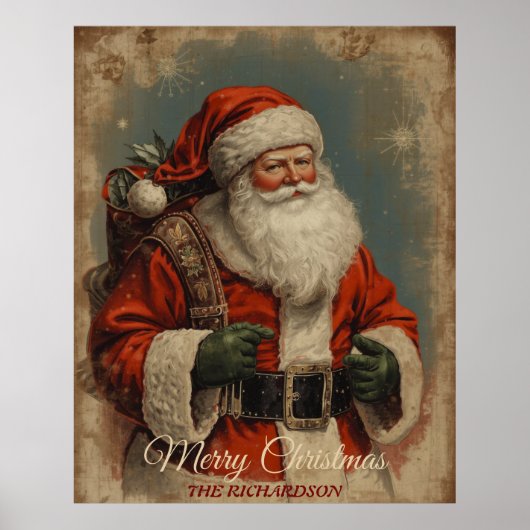Antique Style Santa Claus Vintage Rustic Christmas ポスター (正面)