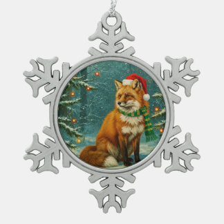 Antique Style Woodland Fox Christmas Ornament スノーフレークピューターオーナメント