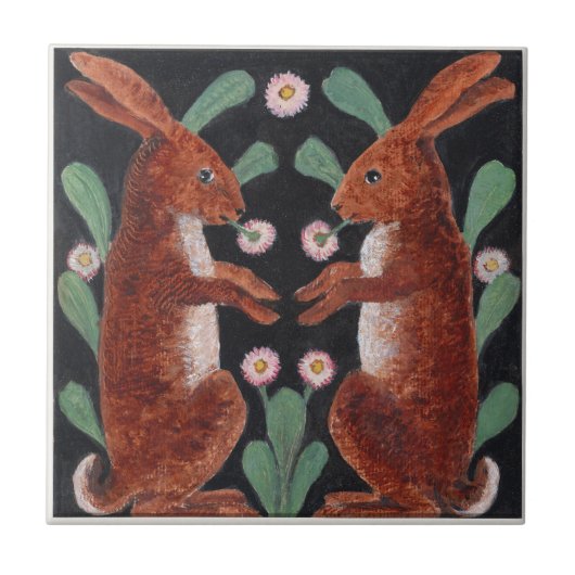 Antique Style Woodland Hare Spring Flower Decor タイル (正面)