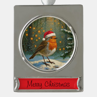 Antique Style Woodland Robin Christmas Ornament シルバープレートバナーオーナメント
