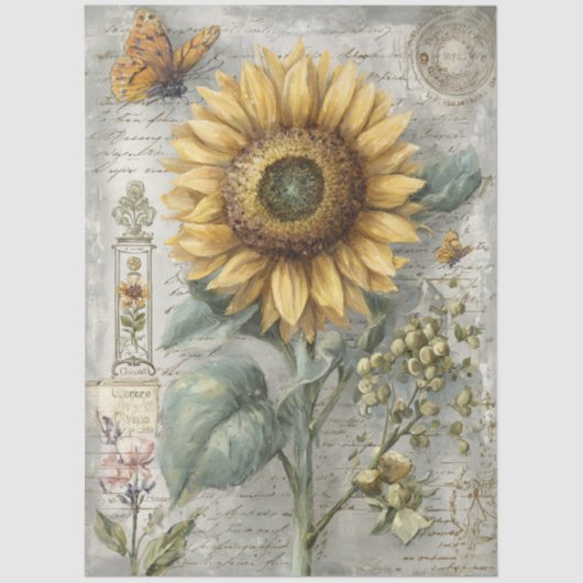 Antique Sunflower Botanical Ephemera Decoupage 薄葉紙 (正面)