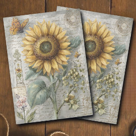 Antique Sunflower Botanical Ephemera Decoupage 薄葉紙