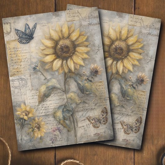 Antique Sunflower Postcard Ephemera Decoupage 薄葉紙
