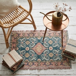 Antique Teal and Maroon Persian Medallion スローブランケット