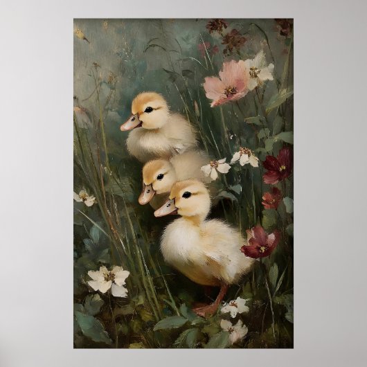Antique Three Ducklings Printable Art, Duck ポスター (正面)