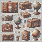 Antique Travel Trunk & Globe Explorer Sticker Shee シール (正面)