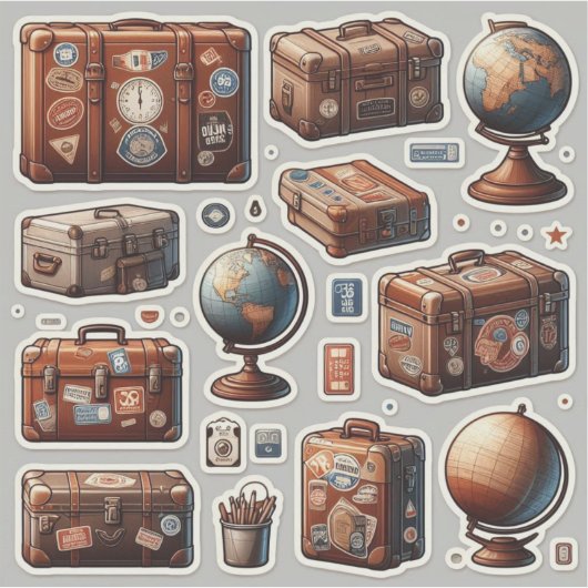 Antique Travel Trunk & Globe Explorer Sticker Shee シール (正面)
