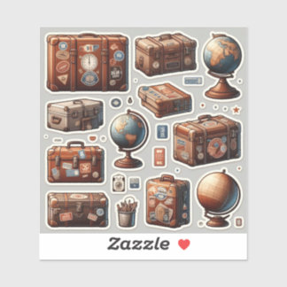 Antique Travel Trunk & Globe Explorer Sticker Shee シール