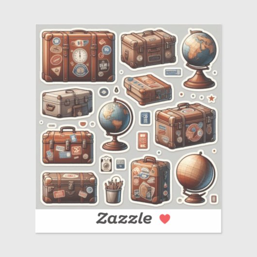 Antique Travel Trunk & Globe Explorer Sticker Shee シール (シート)