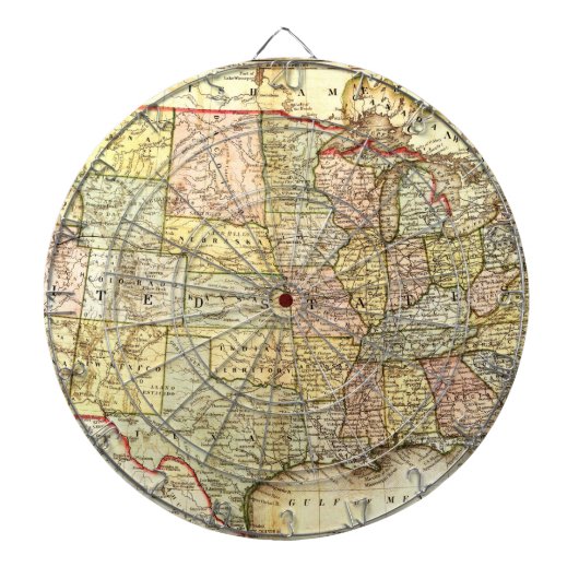Antique United States Vintage Map Illustration ダーツボード (正面)