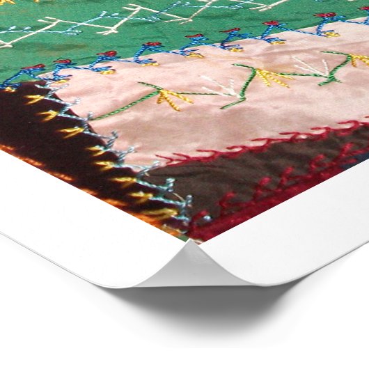 Antique Victorian Era Crazy Quilt Square ポスター (角)