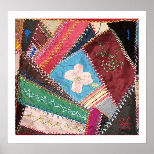 Antique Victorian Era Crazy Quilt Square ポスター (正面)