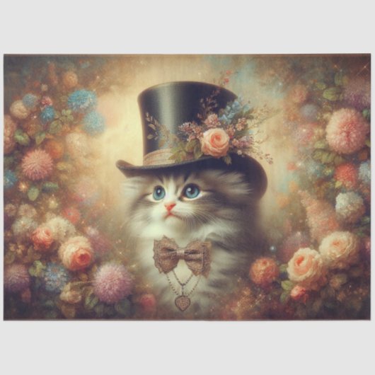 Antique Victorian Floral Cat Decoupage  薄葉紙 (正面)