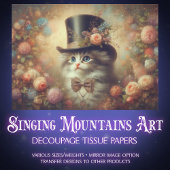 Antique Victorian Floral Cat Decoupage  薄葉紙