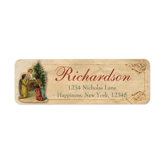 Antique Victorian Jesus Nativity Angel Christian ラベル (正面)