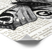 Antique Vintage Butterfly and Script Black & White ポスター (角)