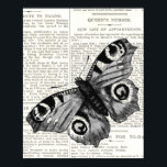 Antique Vintage Butterfly and Script Black & White ポスター<br><div class="desc">Stunning vintage and retro design,  featuring butterfly and old fashioned newspaper. Perfect in either a modern or traditional interior. Please have a look at other designs in our insect and vintage range.</div>