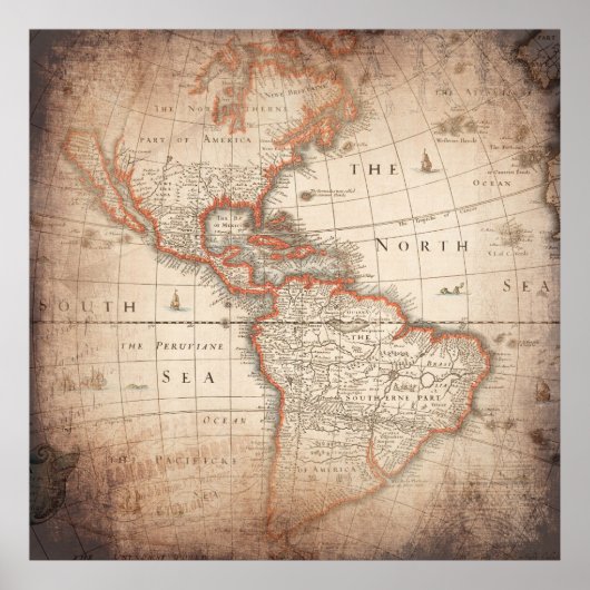 Antique Vintage Map ポスター (正面)