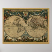 Antique World Map by Joan Blaeu, circa 1664 ポスター (正面)