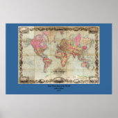 Antique World Map by John Colton, circa 1854 ポスター (正面)