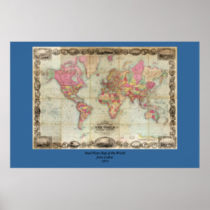 Antique World Map by John Colton, circa 1854 ポスター