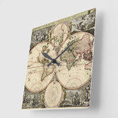 Antique World Map by Nicolao Visscher, circa 1690 スクエア壁時計 (傾斜)