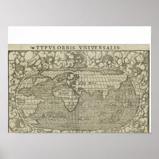 Antique World Map by Sebastian Münster circa 1560 ポスター (正面)
