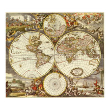 Antique World Map, c. 1680. By Frederick de Wit