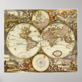 Antique World Map, c. 1680. By Frederick de Wit ポスター