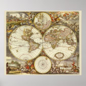 Antique World Map, c. 1680. By Frederick de Wit ポスター (正面)