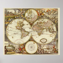 Antique World Map, c. 1680. By Frederick de Wit ポスター