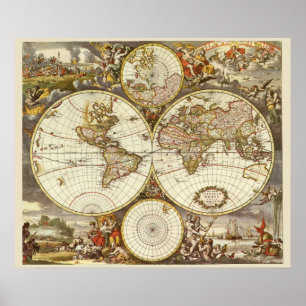 Antique World Map, c. 1680. By Frederick de Wit ポスター