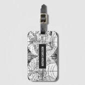 Antique World Map Line Art Personalised ラゲッジタグ (正面縦)