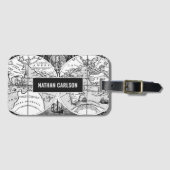 Antique World Map Line Art Personalised ラゲッジタグ (正面横)