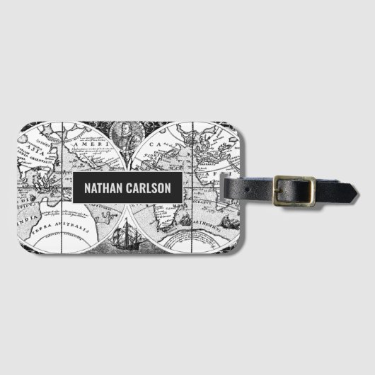 Antique World Map Line Art Personalised ラゲッジタグ (正面横)