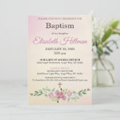 Antique Yellow & Dusty Rose Watercolor Baptism 招待状 (スタンド正面)