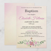 Antique Yellow & Dusty Rose Watercolor Baptism 招待状 (正面/裏面)