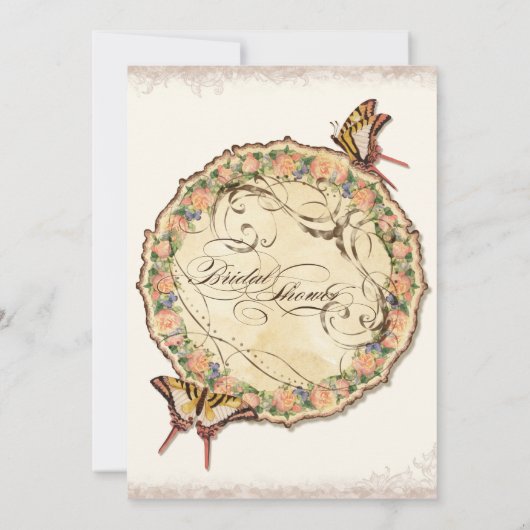 Antiquedビクトリア時代の人のばら色のブライダルシャワーの招待状 招待状 (裏面)