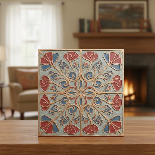 Antiqued Art Nouveau Floral Medallion #14 ID1193 タイル