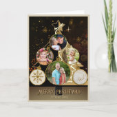 Antiqued Brown-Black & Gold 4-Photo Christmas Tree シーズンカード (正面)