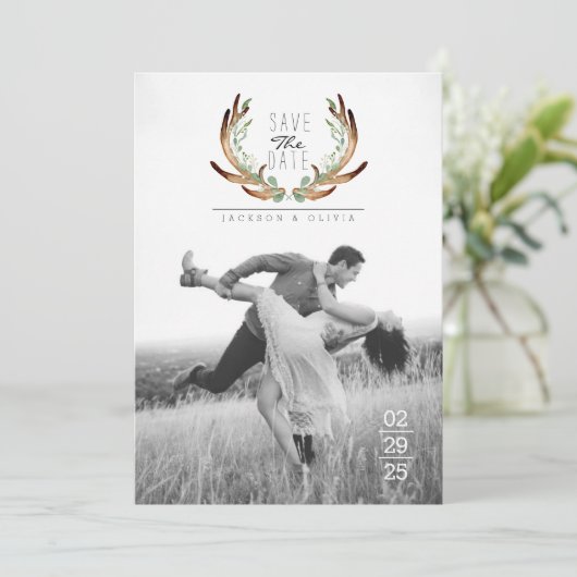 Antlerとつる植物の水彩写真を保存 セーブザデート (スタンド正面)