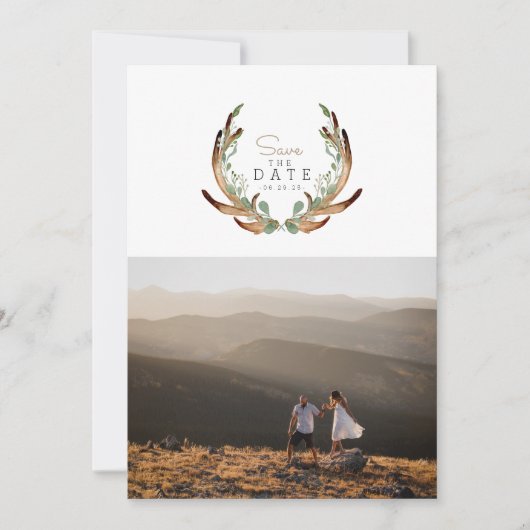 Antler素朴 Water color日付の写真を保存 招待状 (正面)