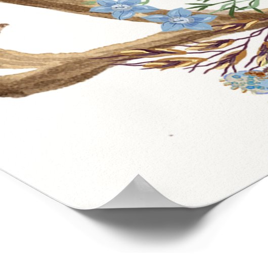 Antler boho rustic baby shower welcome sign ポスター (角)