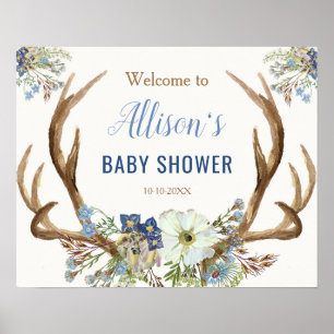 Antler boho rustic baby shower welcome sign ポスター