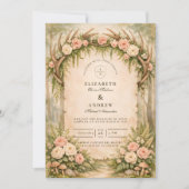 Antler Botanical Rustic Wedding 招待状 (正面)